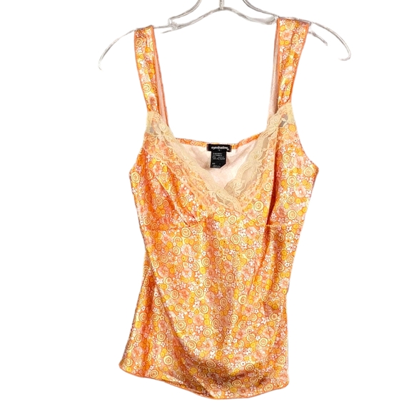 Eyeshadow Vintage Y2K Silky Feel Orange Lace Trim Floral Babygirl Camisole L - Picture 3 of 16